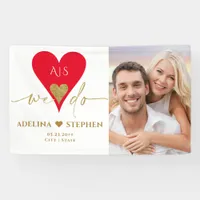 Wedding Day Elegant Heart Minimal Gold Red Photo Banner