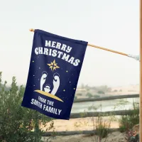 Religious Blue Merry Christmas House Flag