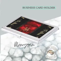 Modern Red Monogram  Business Card Case