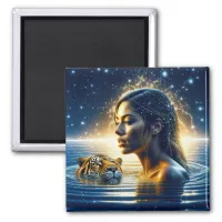 Mystical Woman Swimming with Tiger Magnet