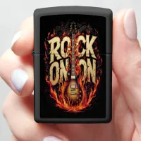 Guitar on fire with rock-inspired typography zippo lighter