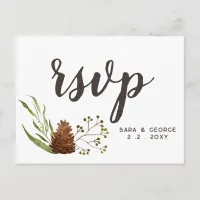 Rustic Conifer Pine cone Wedding Rsvp Invitation Postcard