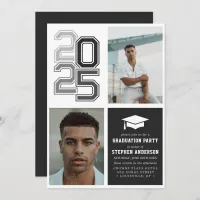 Modern Varsity Black | Photo Graduation Party Invitation