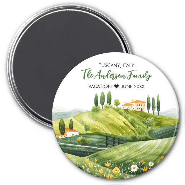 Cute Watercolor Illustration of Tuscany Italy Magnet