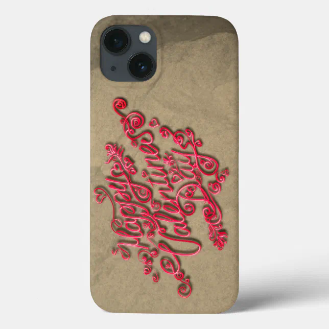 Happy Valentine’s Day sepia heart red lettering Case-Mate iPhone Case