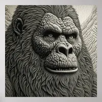 Abstract Bigfoot in Black and White Ai Art Poster