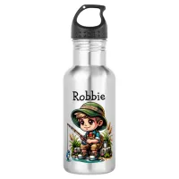 Little Boy Fishing Cartoon Personalized Stainless Steel Water Bottle