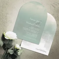 Watercolor Reflections Wedding Sage Arch ID774 Invitation