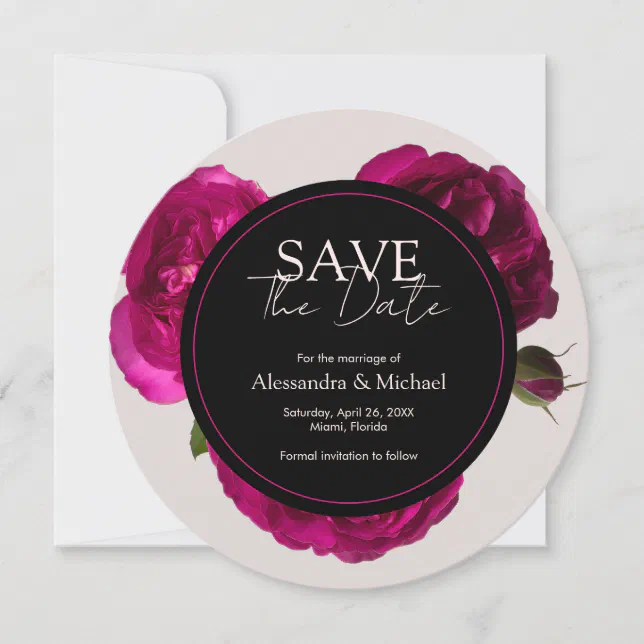 Dark Pink Roses Romantic Save The Date Wedding Invitation