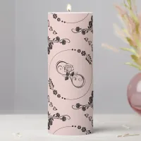 Simple Black Hearts, Floral, Infinity on Pink | Pillar Candle