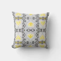 Yellow Grey White Arabesque Geometric Pattern Throw Pillow