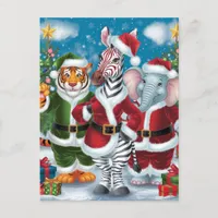 Santa Zebra,Tiger, and Elephant Postcard