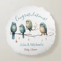 Whimsical Birds on Branches  Pastel Baby Shower Round Pillow