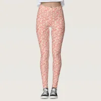 Coral Pink Swirls Abstract Circle Pattern Leggings