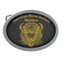 Gold Bison Buffalo Artwork With Intricate Design Belt Buckle