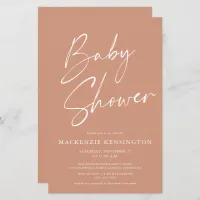 Budget Boho Terracotta Simple Script Baby Shower