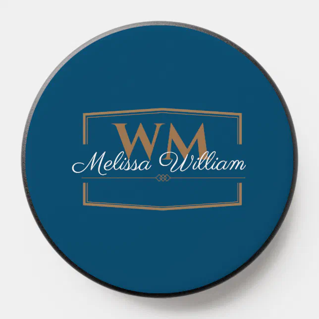 Blue White Gold Monogram Name Script PopSocket