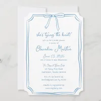 She's Tying the Knot Dusty Blue Bow Bridal Shower Invitation