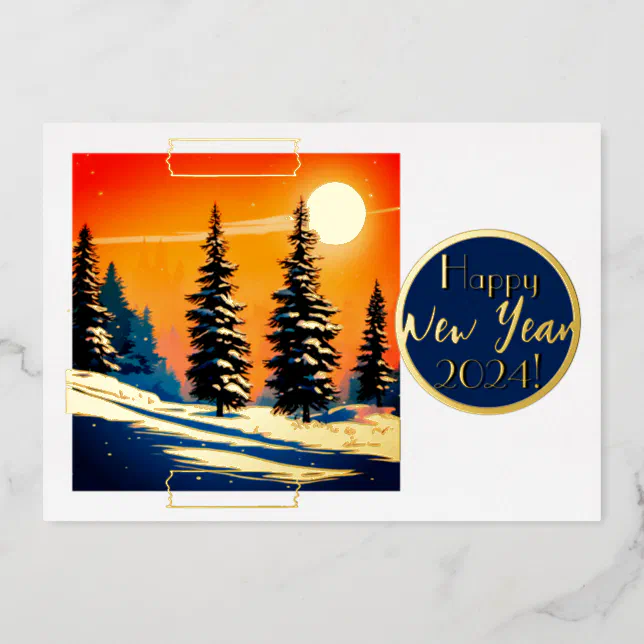 Fir trees in the snow - happy new year foil invitation