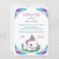 Axolotl Themed Girl's Birthday  Invitation