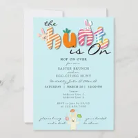 Easter Brunch Egg Hunt Bunny Colorful Pastel Blue Invitation