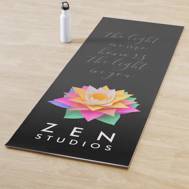 Elegant Multi-Colored Lotus Flower on Black Yoga Mat