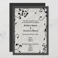 Music Butterfly Leaves Gray & Black Wood Wedding Invitation