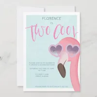 Two Cool | Tropical Summer Flamingo Birthday Invitation