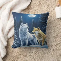 Wolves Beneath a Full Moon. Throw Pillow