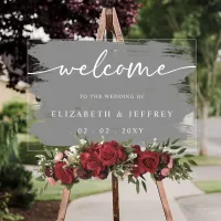 Modern Gray Brush Strokes Wedding Welcome  Acrylic Sign