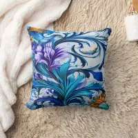 Vibrant Floral Design With Blue and Purple Accents Throw Pillow