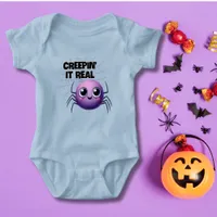 Cute Spider Funny and Punny Purple  Halloween Baby Bodysuit