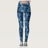 Navy Denim Tropical Flower Print Leggings