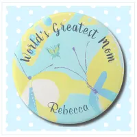 World's Greatest Mom Mixed Media Floral Button