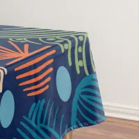 Caribbean Tribal Mudcloth: Festive Blue, Orange Tablecloth