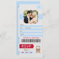 Vintage Retro Wedding RSVP Train Ticket Stub photo Invitation