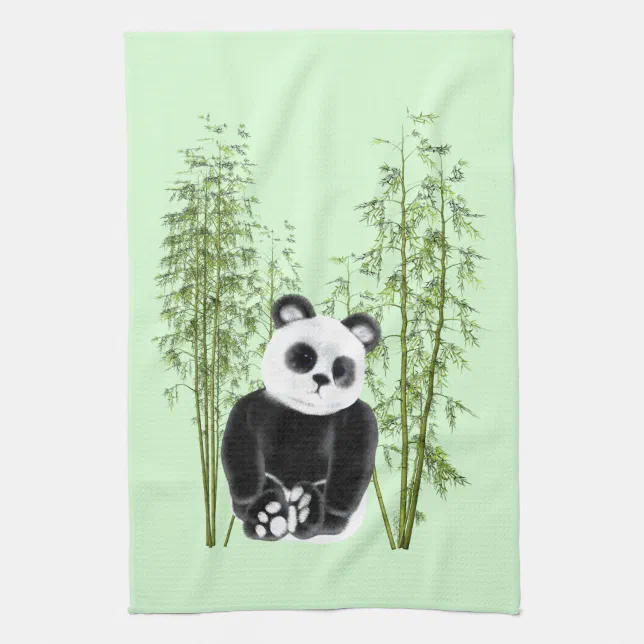 Cute Panda Sitting in Bamboo Kitchen Towel