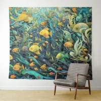 School of reef fishes tapestry
