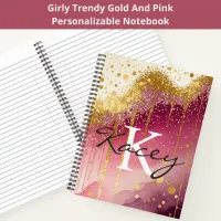 Pink Gold Glitter Girly Monogram Name Notebook