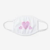 Cute Hearts with Pink Floral Doodle Frame White Cotton Face Mask