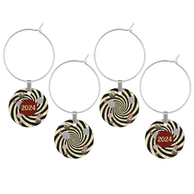 Happy New Year, spirals and bubbles  Wine Charm