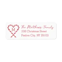 Candy Cane Heart Monogram Christmas Return Address Label