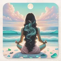 Harmony Meditation on Beach Square Paper Coaster