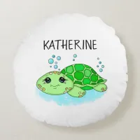 Personalized Cute Turtle Cartoon Name  Round Pillow
