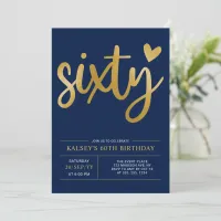 Sixty | Modern Gold & Blue 60th Birthday Party Invitation