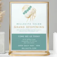 Salon Teal Gold Floral Updo Logo Covid Reopening Flyer