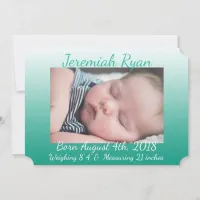 Personalized Green  Baby Photo Birth Announcements