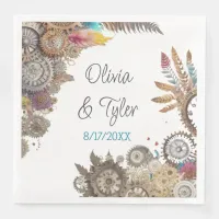 Floral Steampunk Wedding Date and Names Paper Dinner Napkins