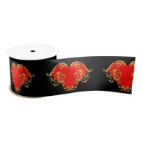 Bold Romantic Valentine Red Goth Heart  Satin Ribbon