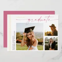 Elegant Pink Script Photo Graduation Announcement